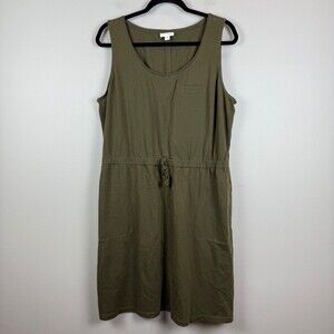 J.Jill Dress Women's Large Forest Green Tie-Waist Scoop Neck Stretchy Casual